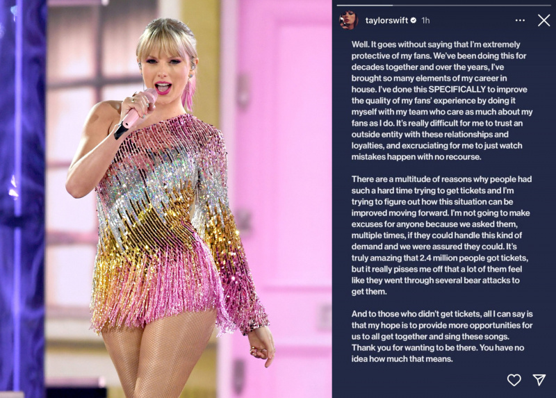 Taylor Swift ตอบสนองต่อวิกฤตตั๋ว Ticketmaster ไม่สามารถจัดการกับ 'ความต้องการที่ไม่เคยมีมาก่อน'