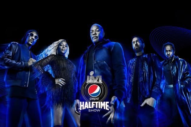Interpreti dello spettacolo dell'intervallo del Super Bowl 2022: Dr. Dre, Eminem, Kendrick Lamar, Mary J. Blige e Snoop Dogg